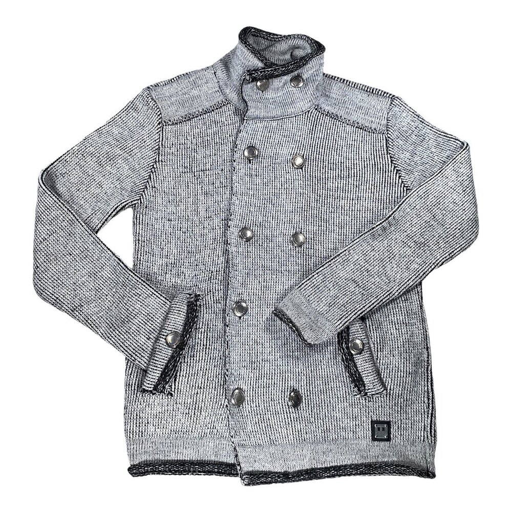 Barabas Coat Mens M Gray Pea Short Jacket Knitwear Metallic Button Logo Everyday